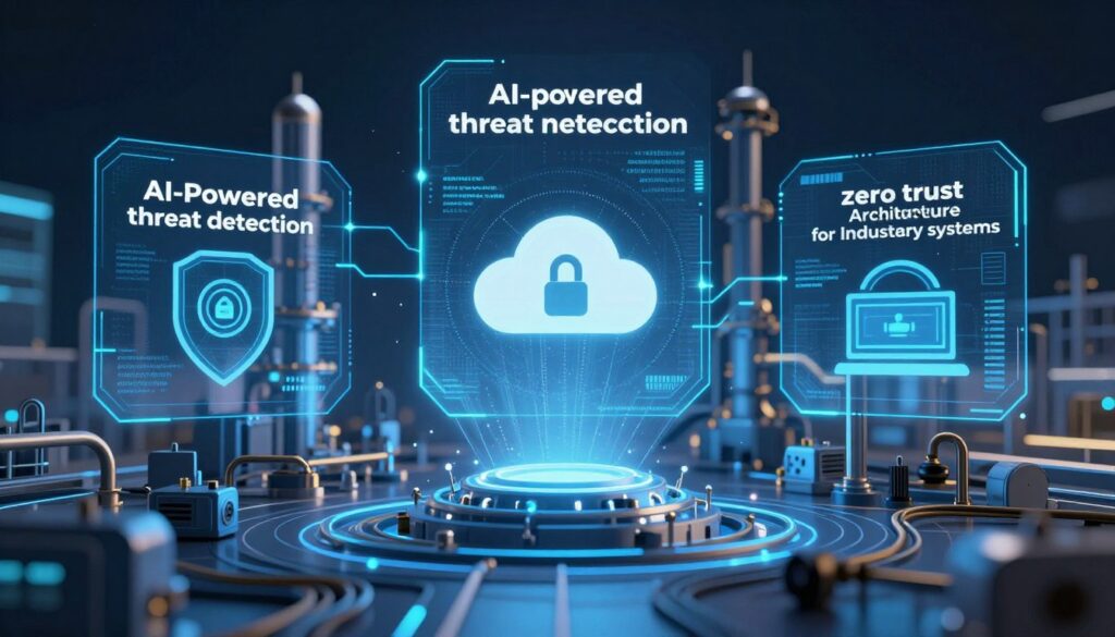 Future trends in OT security showing AI, cloud integration, and zero trust Future trends in OT security showing AI, cloud integration, and zero trust