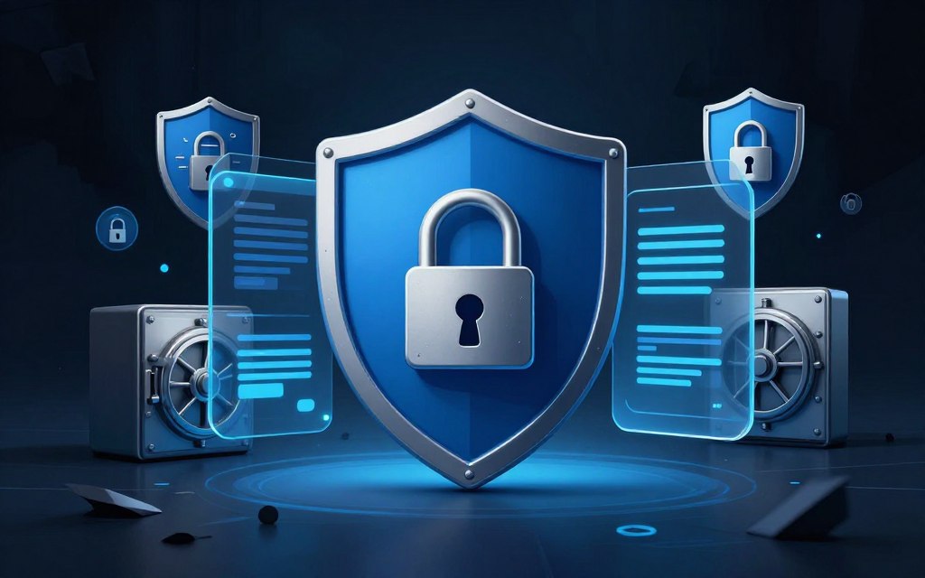 Concept illustration showing the importance of password security protecting personal and financial data