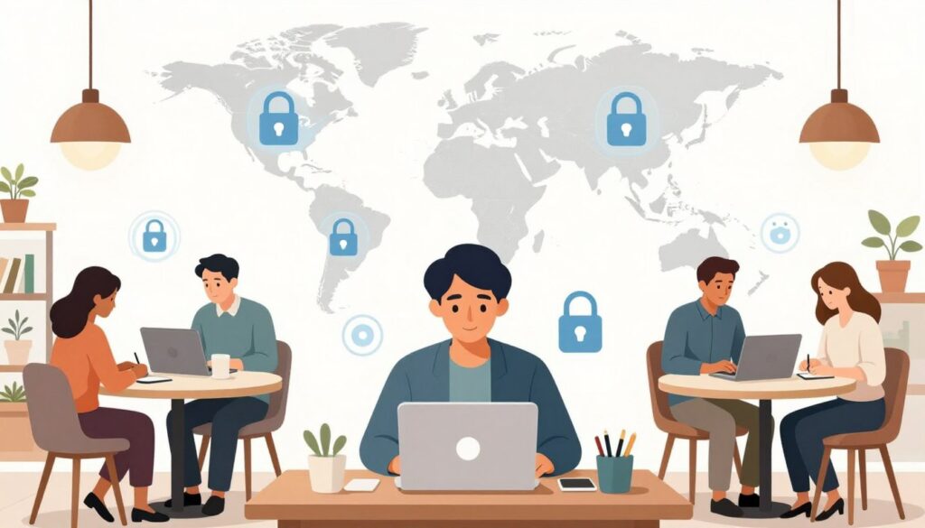 Remote team members securely accessing SaaS applications from different locations