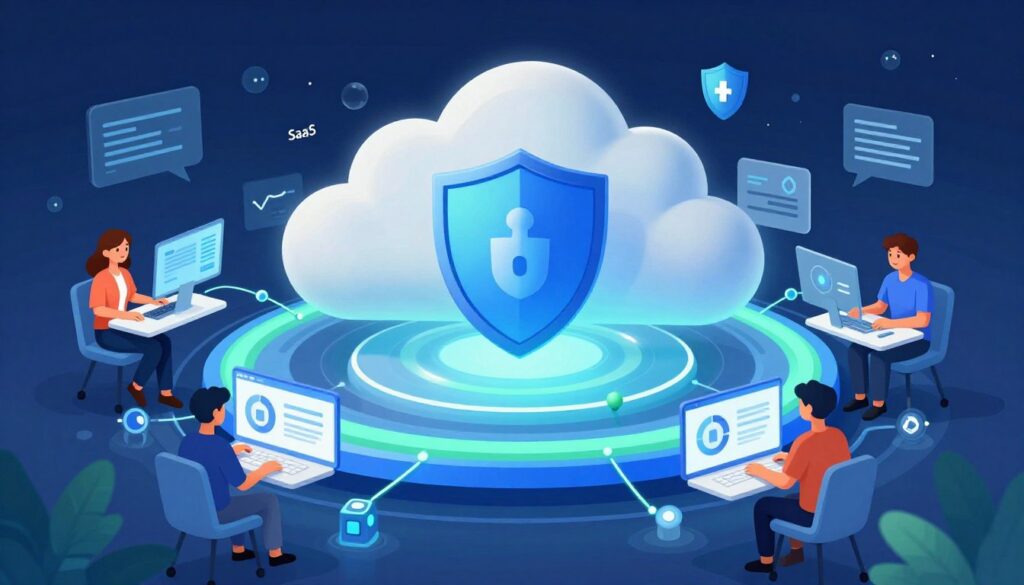 Secure future visualization showing protected SaaS environment
