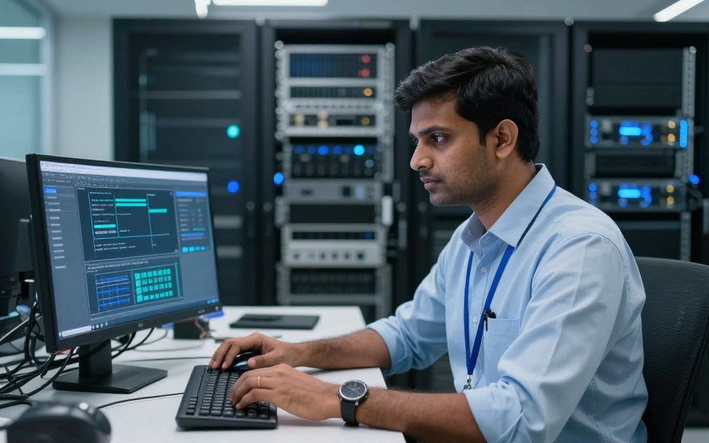 It Professional Applying Software Updates to Protected Business Systems