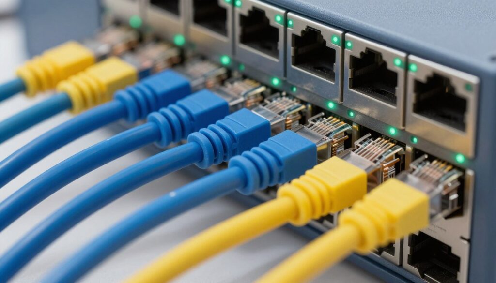 Network cabling organized in clean bundles inside a telecommunications patch panel - Atrity Info Solutions Network Cabling Organized in Clean Bundles Inside a Telecommunications Patch Panel